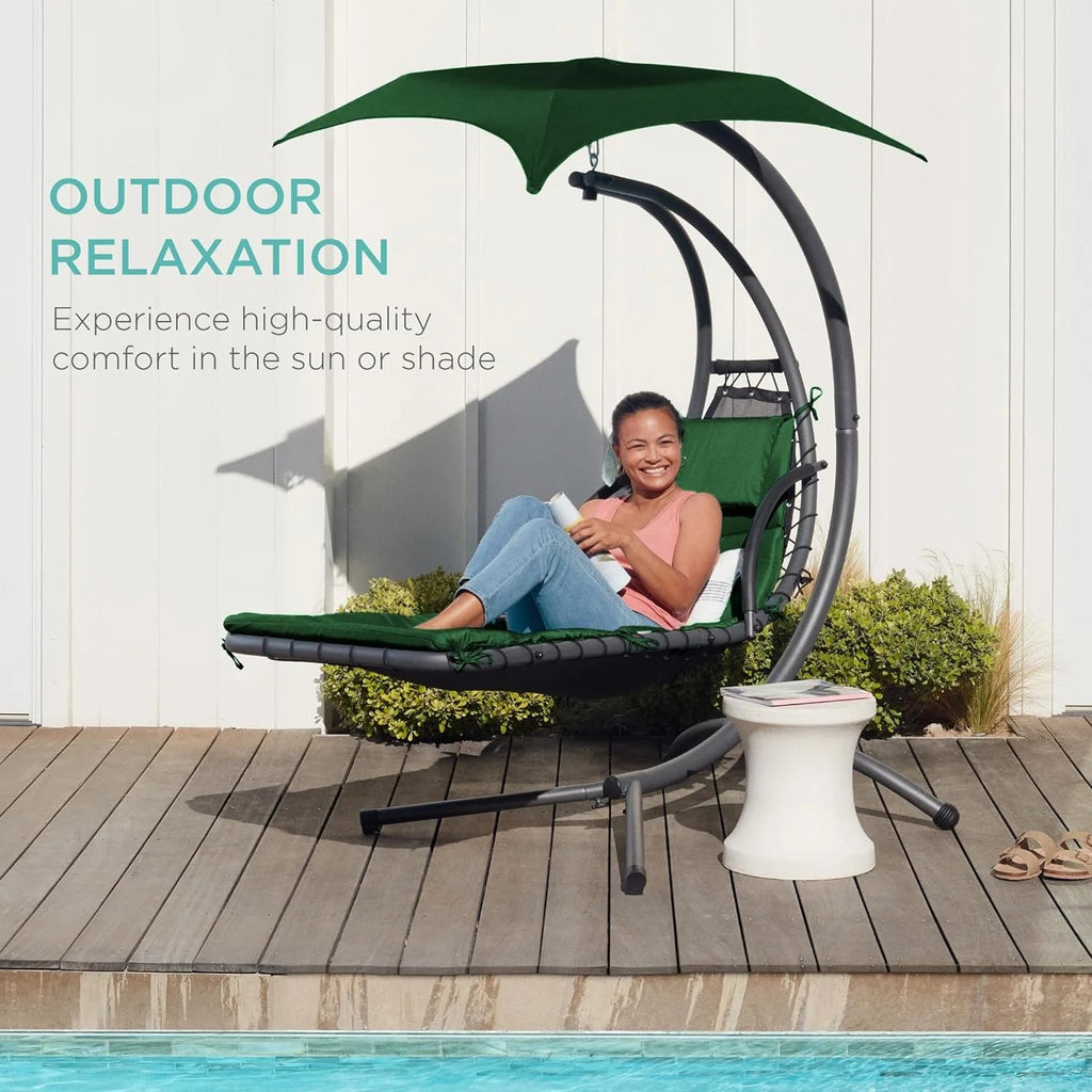 Best Choice Products Outdoor Hanging Steel Chaise Lounge Chair With Canopy, Charcoal Gray - SKY5871