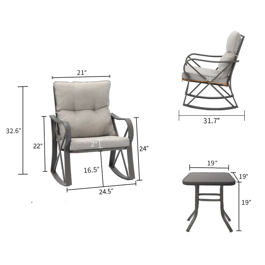 COSIEST 3 Piece Metal Bistro Set With Beige Cushions And Coffee Table