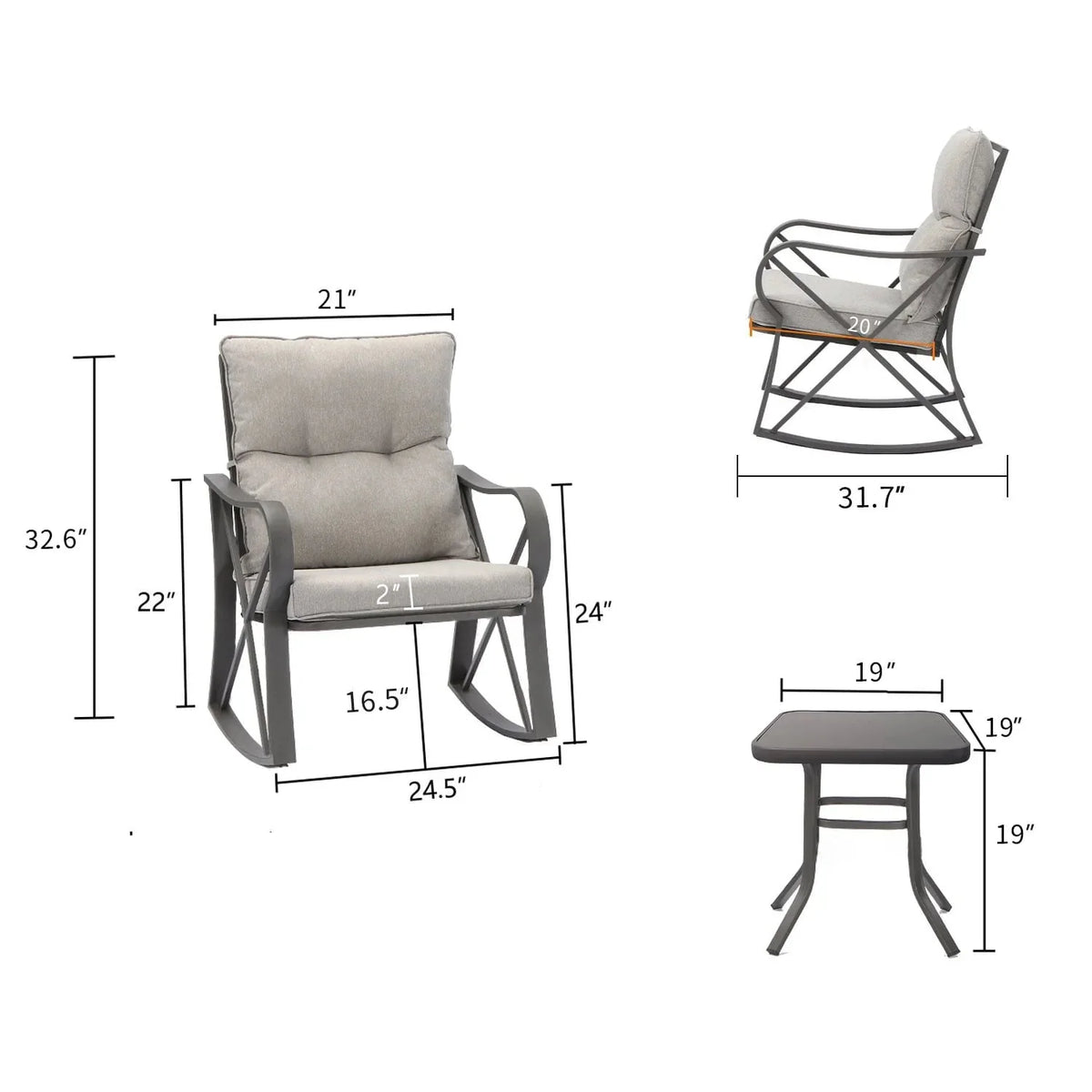 COSIEST 3 Piece Metal Bistro Set With Beige Cushions And Coffee Table