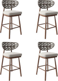 Outdoor Rattan Woven Bar Stools Set Of 2, 29 Inch Bar Height, Teak - Aluminum