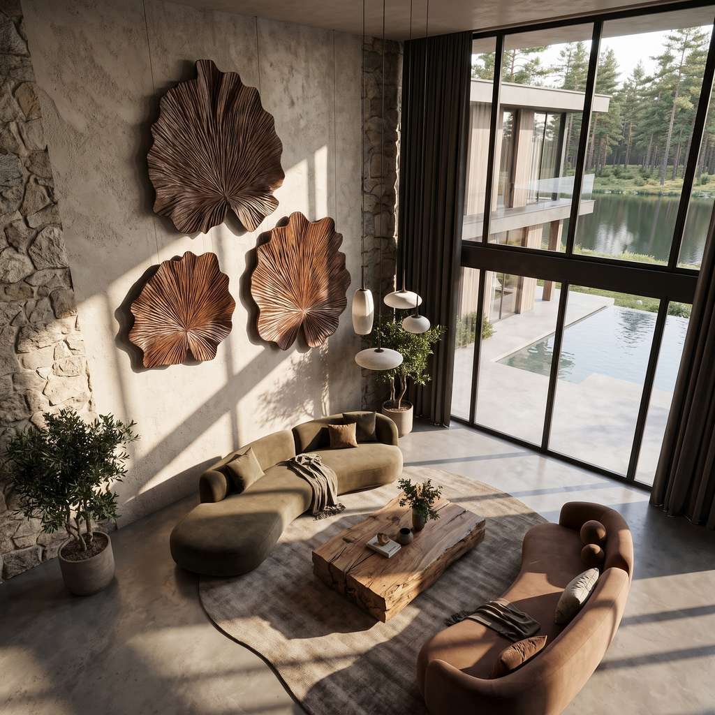 Wood Wall Sculpture, Cubist Face Round Wall Art for Living Room