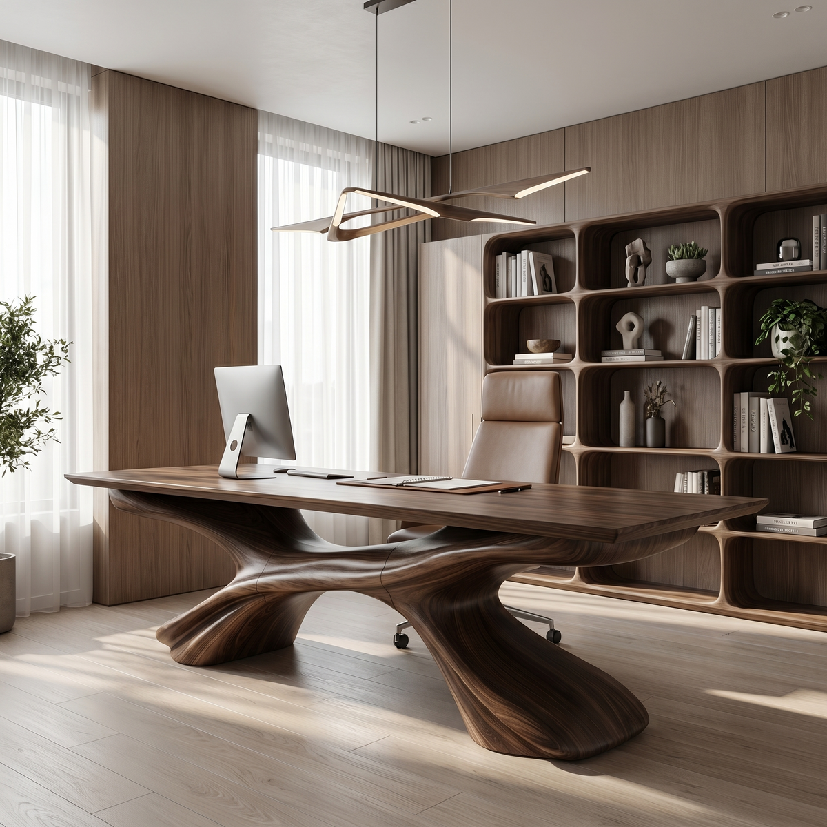 Executive Desk, Sculptural Solid Wood Home Office Writing Desk