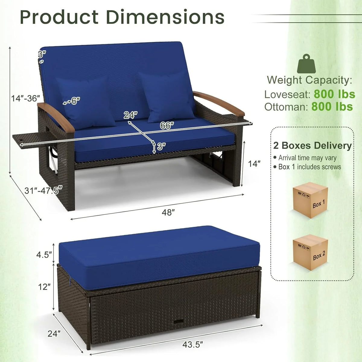 Moccha Outdoor Wicker Daybed Patio Rattan Loveseat Sofa With 4-Level Adjustable Backrest - Beige