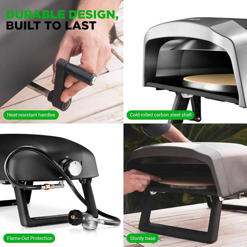 Outdoor Pizza Oven With 360-Degree Rotating Stone, 12-Inch, Black, Carbon Steel, 32.9 x 16.1 x 12.4 Inches