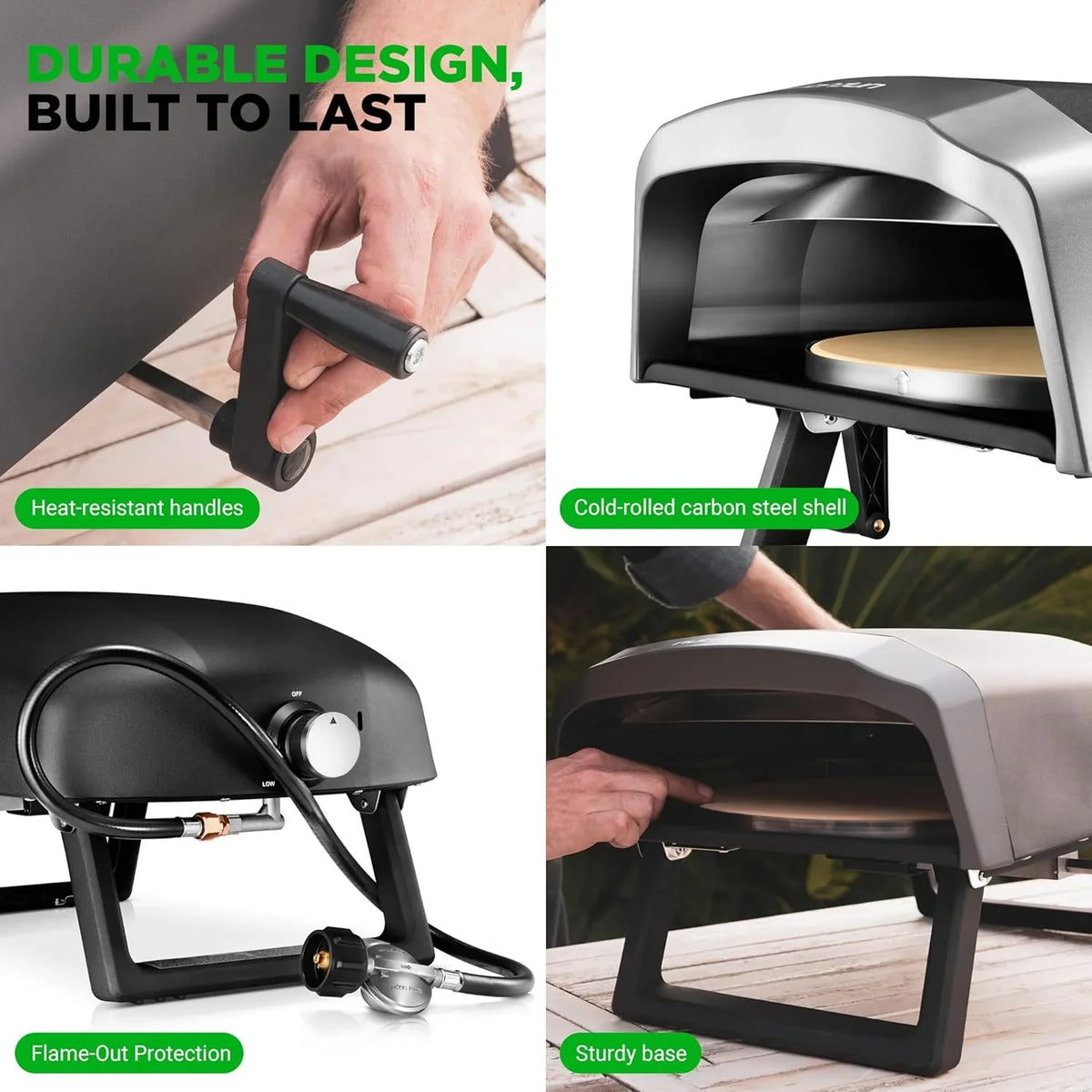 Outdoor Pizza Oven With 360-Degree Rotating Stone, 12-Inch, Black, Carbon Steel, 32.9 x 16.1 x 12.4 Inches