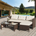 3-Piece Wicker Rattan Patio Seating Set With Glass Coffee Table And Beige Cushions
