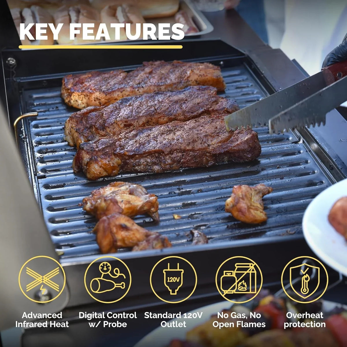 Turbo E Sport Electric Barbecue Grill, 1700W, 18in D x 24.1in W x 12.75in H