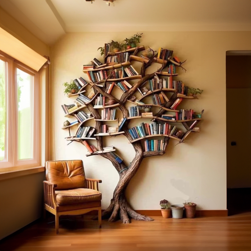Tree Branch Bookshelf, Floating Solid Wood Wall Shelf Art