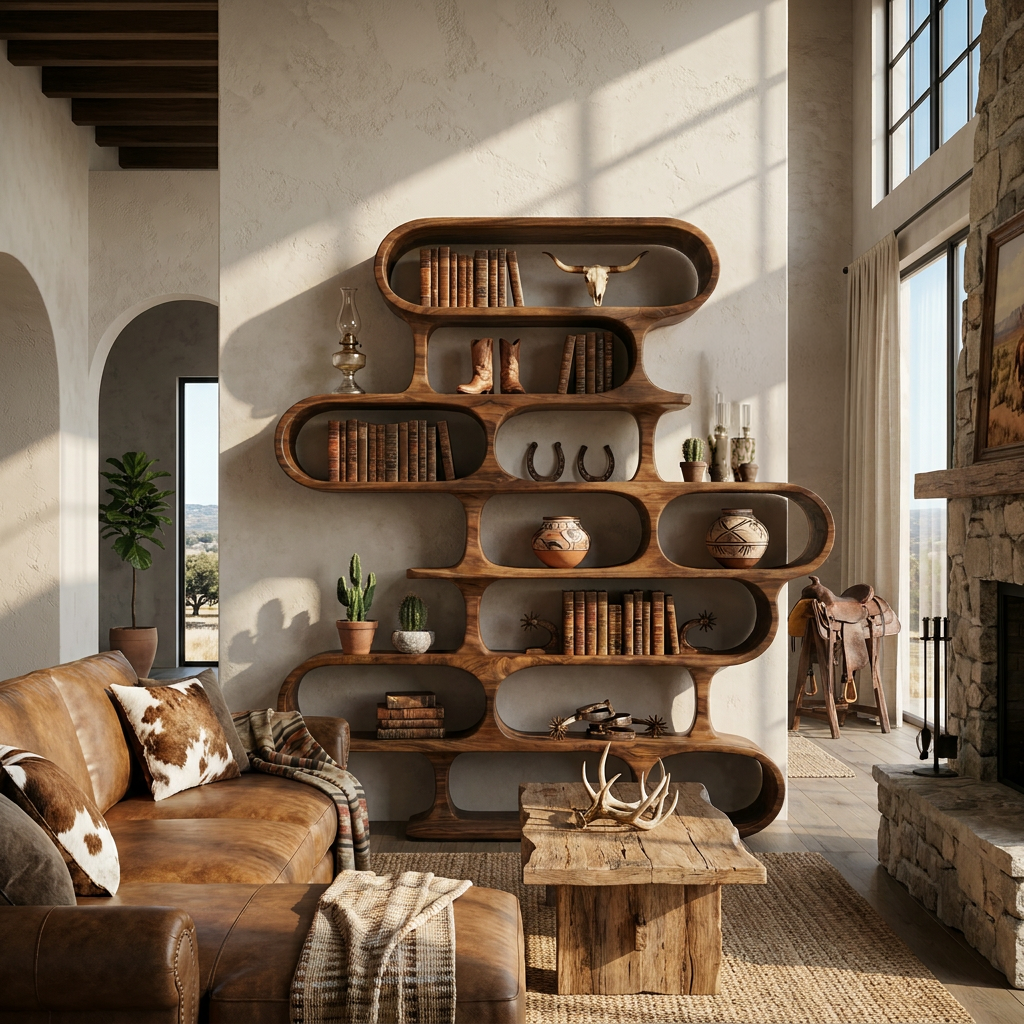 Sculptural Wood Bookshelf, Curved Organic Bookcase for Living Room