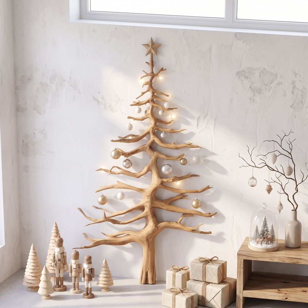 Christmas Tree Wall Decor, Rustic Solid Wood Tree Shelf