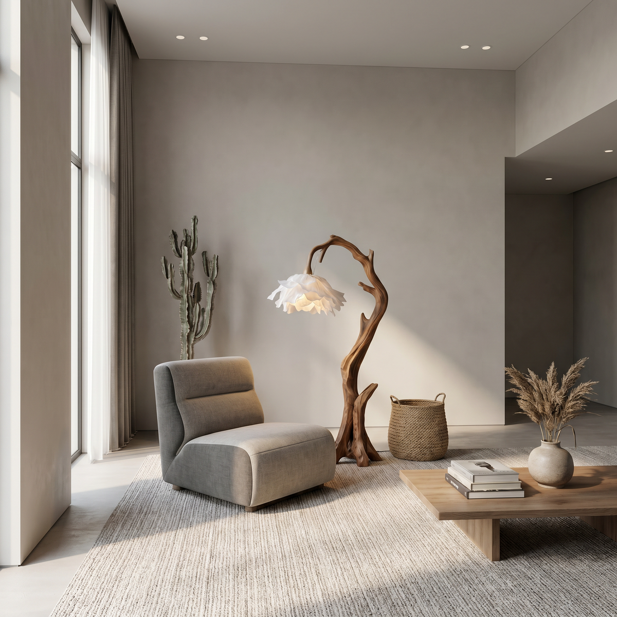 Flower Floor Lamp, Floral Shade Standing Light with Solid Wood Base