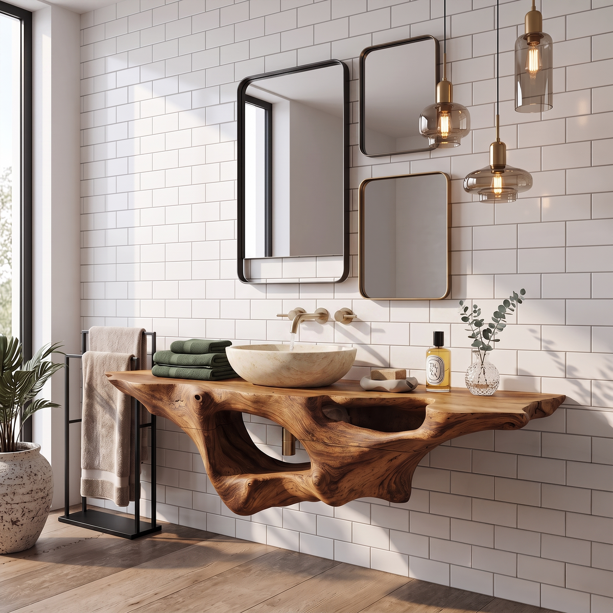 Solid Wood Bathroom Vanity Shelf, Farmhouse Style Sink Stand