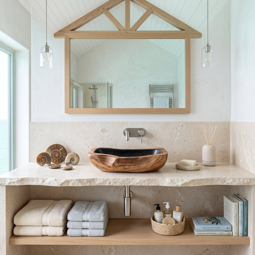 Wooden Vessel Sink, Farmhouse Rustic Hand-Carved Bathroom Basin