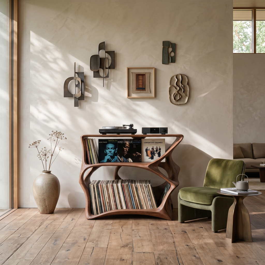 Record Player Stand, Farmhouse Solid Wood Vinyl Storage Console