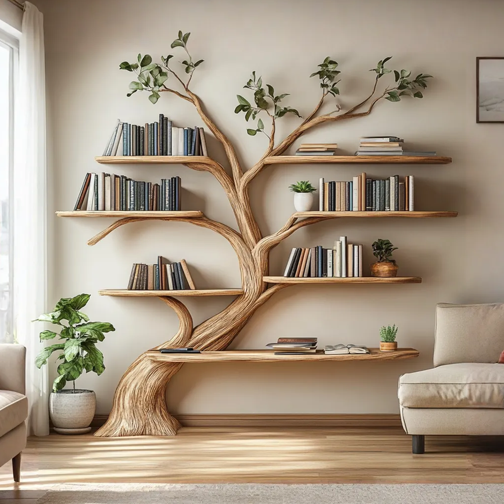 Driftwood Branch Shelf, Wall Mounted Floating Tree Bookshelf