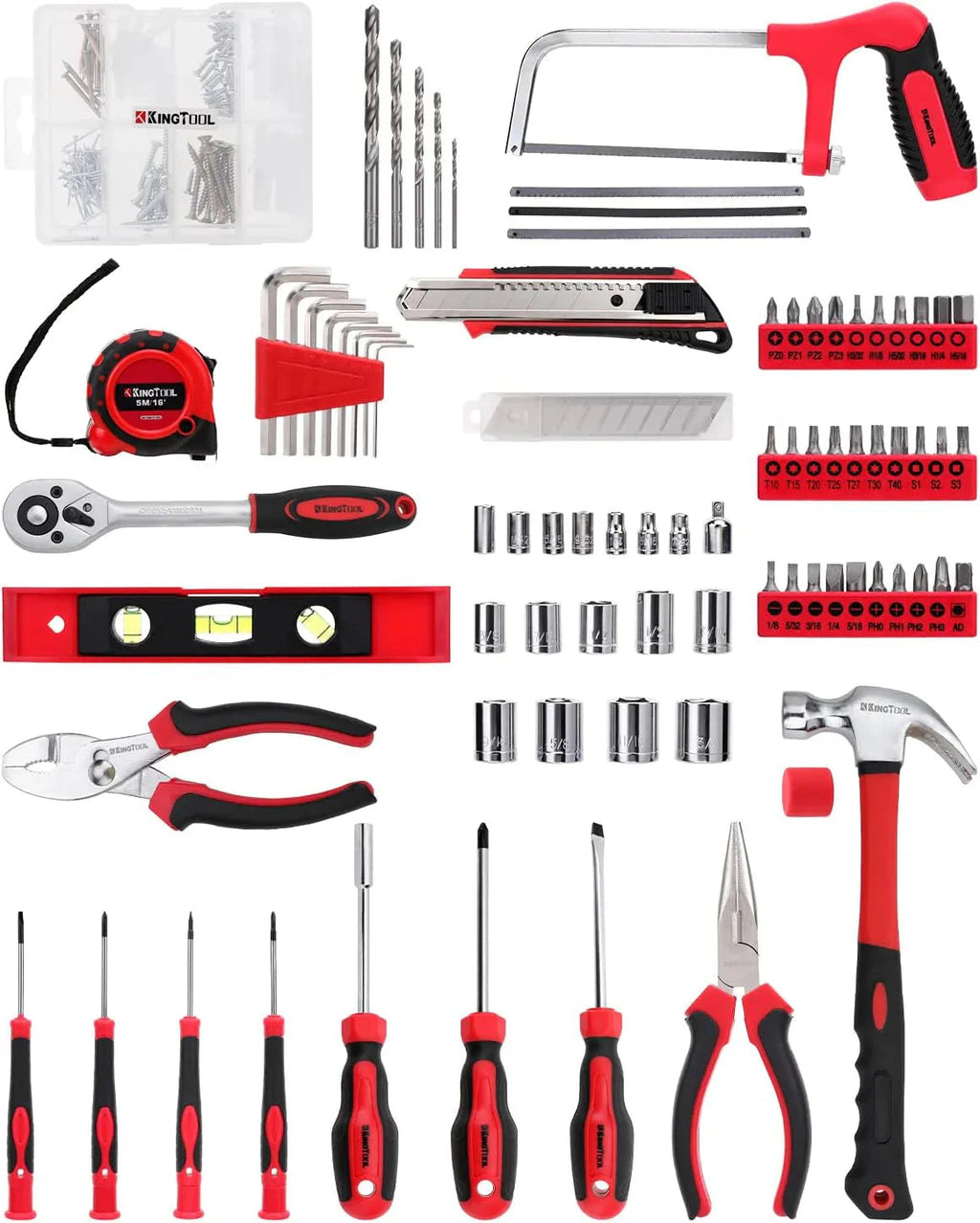 KINGTOOL 286-Piece Home Auto Repair Tool Set With Rolling Tool Box And 21V Max Cordless Power Drill
