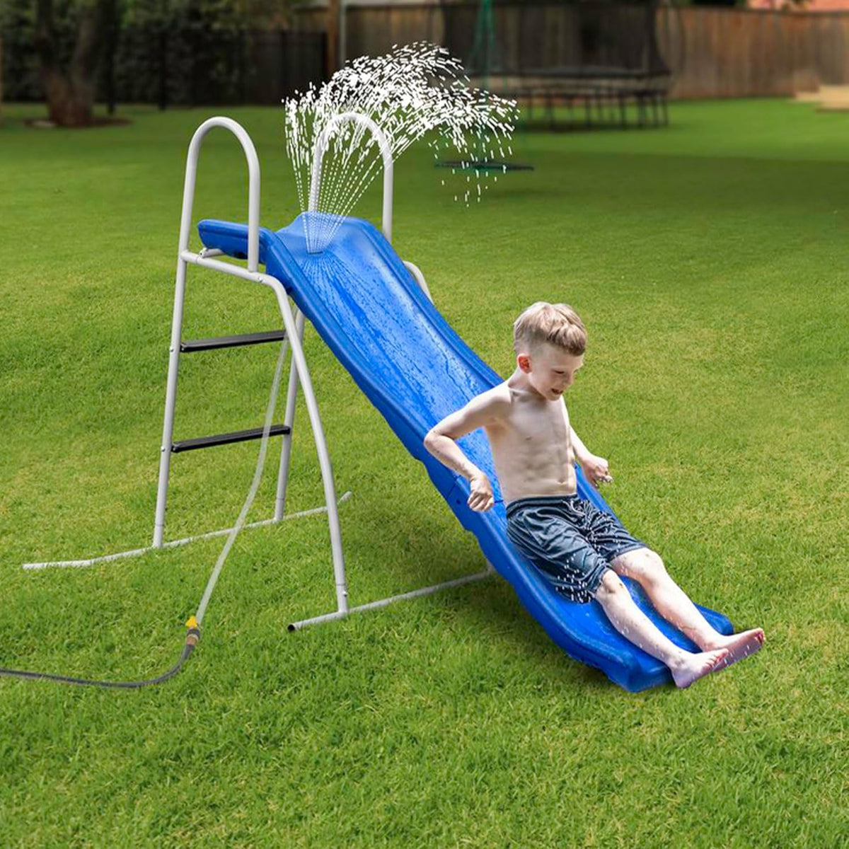 XDP RECREATION Water Wave Slide, 6 Foot, Blue, Built-In Adjustable Sprinkler