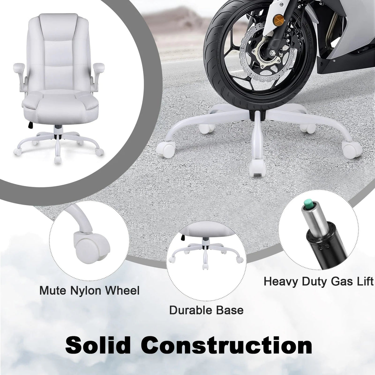 Big And Tall Ergonomic Office Chair, High Back Leather Executive Computer Chair With Padded Flip-Up Arms - 20.87in D x 27.3in W x 47.24in H