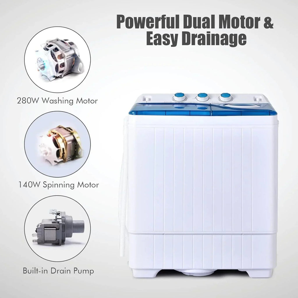 Costway Double Tub Washing Machine, 26 lb Capacity, 18 lb Wash, 8 lb Spin, Drain Pump