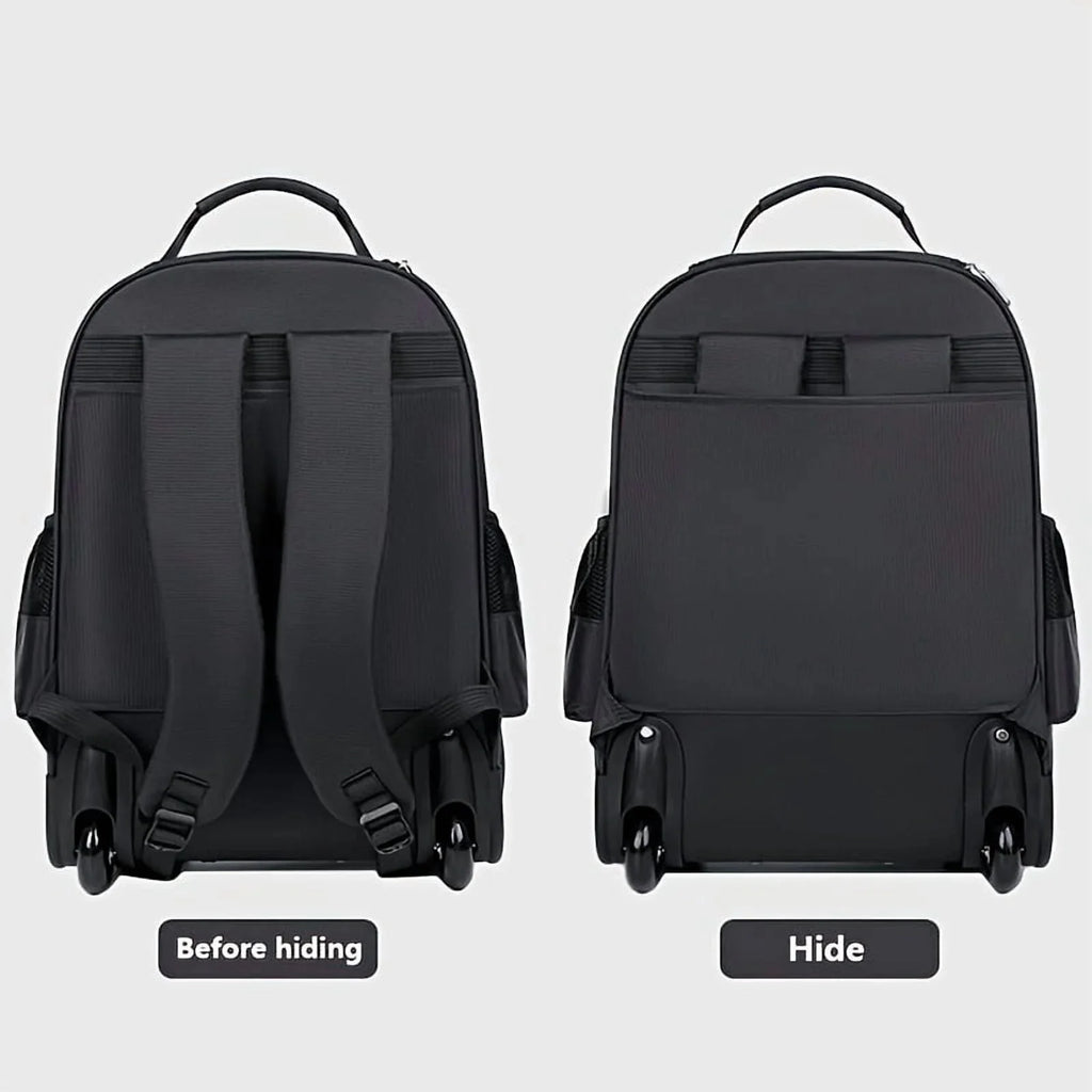 Rolling Backpack With Retractable Handle, Aluminum Frame, Oxford Fabric, Black