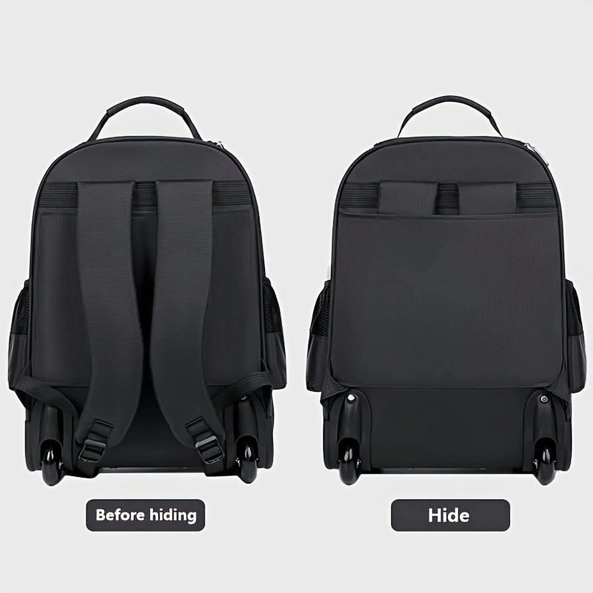 Rolling Backpack With Retractable Handle, Aluminum Frame, Oxford Fabric, Black