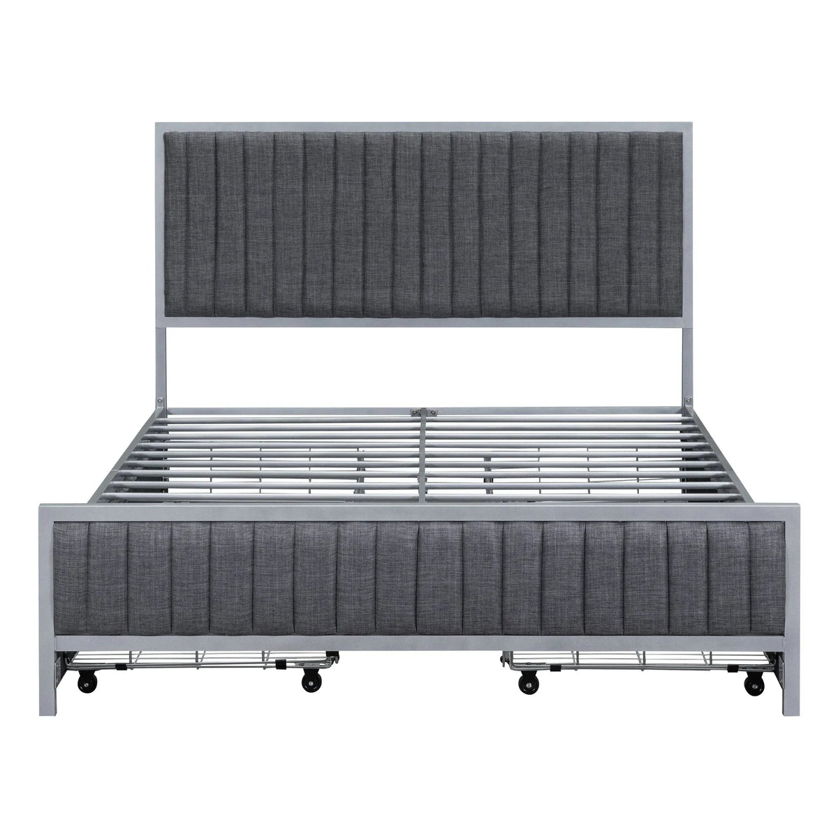 Roomfitters Full Size Upholstered Metal Platform Bed With 4 Drawers, Linen Fabric, Gray - 76.6in L x 55.7in W x 41.7in H