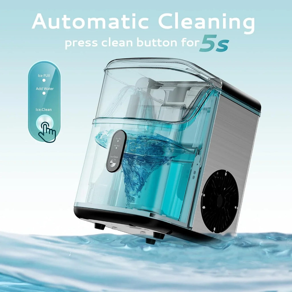 Euhomy Countertop Nugget Ice Maker, 35 Pounds/24-Hour, 1.1L, Stainless Steel, Silver - 11.02in D x 9.06in W x 12.6in H