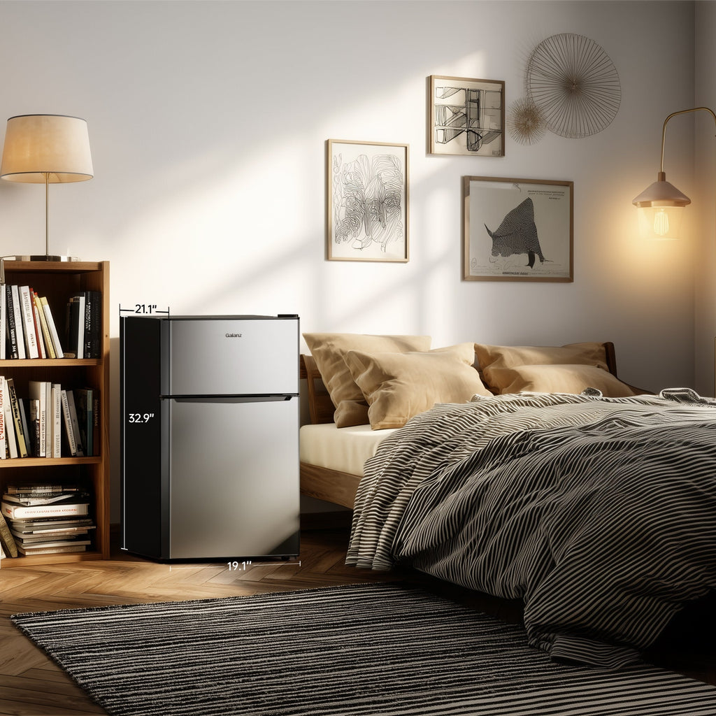 Galanz Two Door Mini Fridge, 3.1 Cu Ft, Black