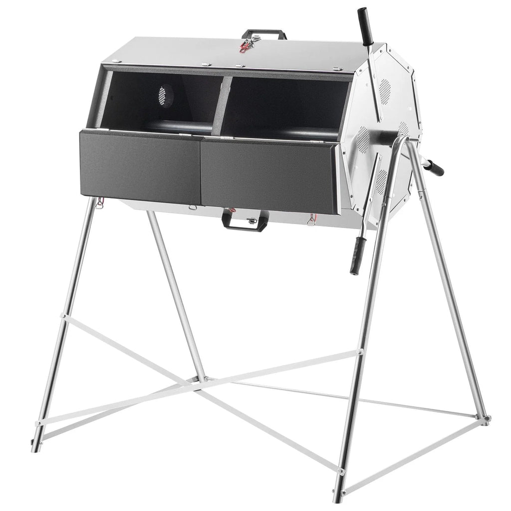 33 Gallon Steel Outdoor Dual-Chamber Compost Tumbler Bin