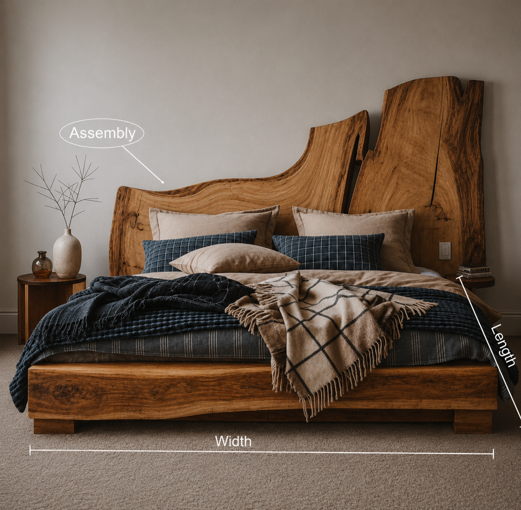 Live Edge Bed Frame and Headboard, Rustic Solid Wood Platform Bed