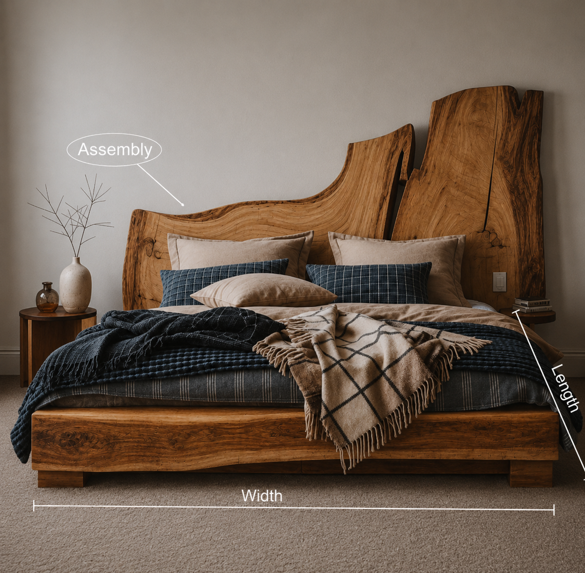Live Edge Bed Frame and Headboard, Rustic Solid Wood Platform Bed