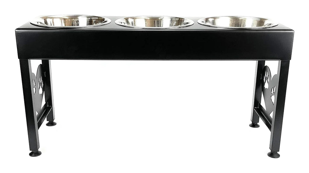 Elevated Triple Dog Feeding Station With 3-Quart Stainless Steel Bowls, 16 Inch Tall