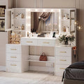 UGTOO Makeup Vanity Desk With Mirror And Lights, 58.27 in, 10 Adjustable LED Bulbs, 8 Drawers, 2 Cabinets, White