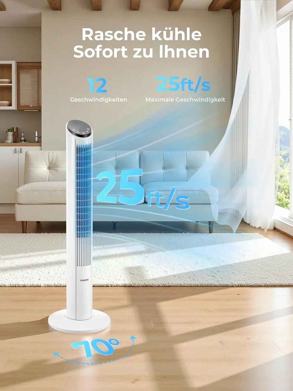 Turmventilator 102cm, 12 Geschwindigkeitsstufen