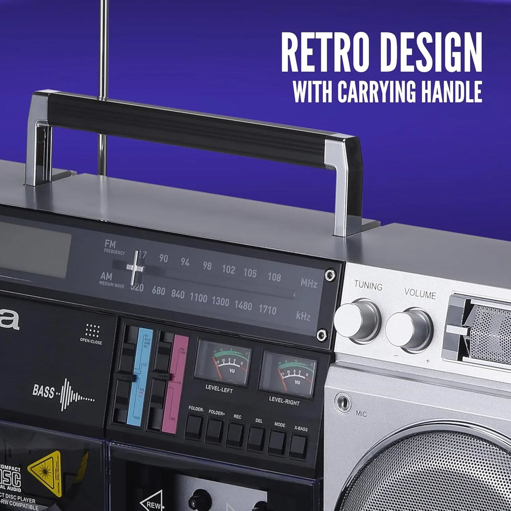 Retro-Style Portable CD Player Boombox With Bluetooth 5.0, FM/AM Radio, USB/SD/AUX, 40W - AI7012
