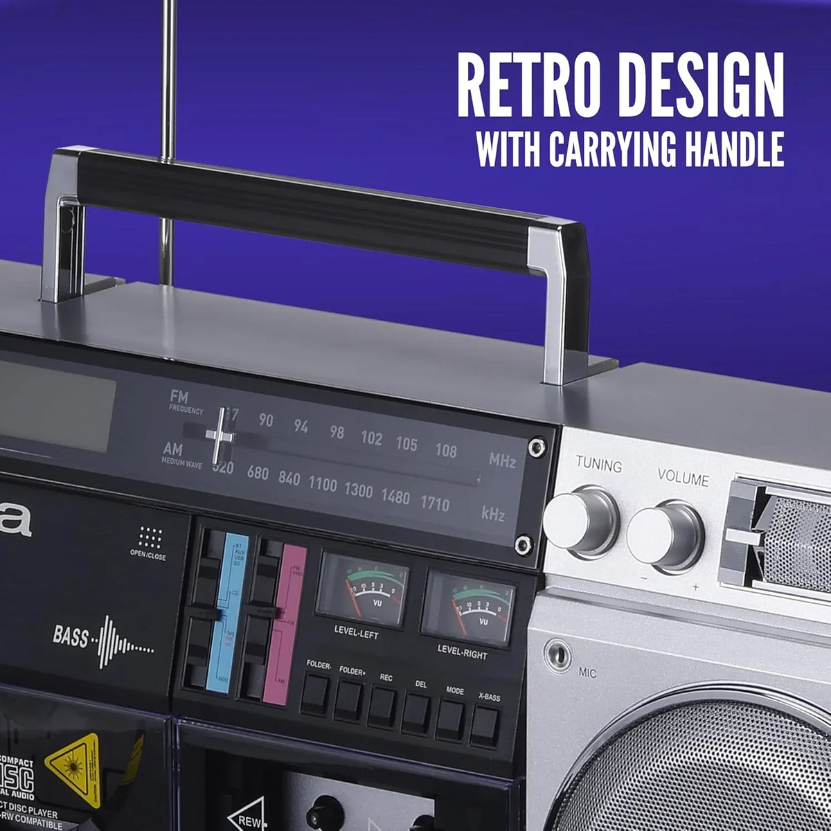 Retro-Style Portable CD Player Boombox With Bluetooth 5.0, FM/AM Radio, USB/SD/AUX, 40W - AI7012