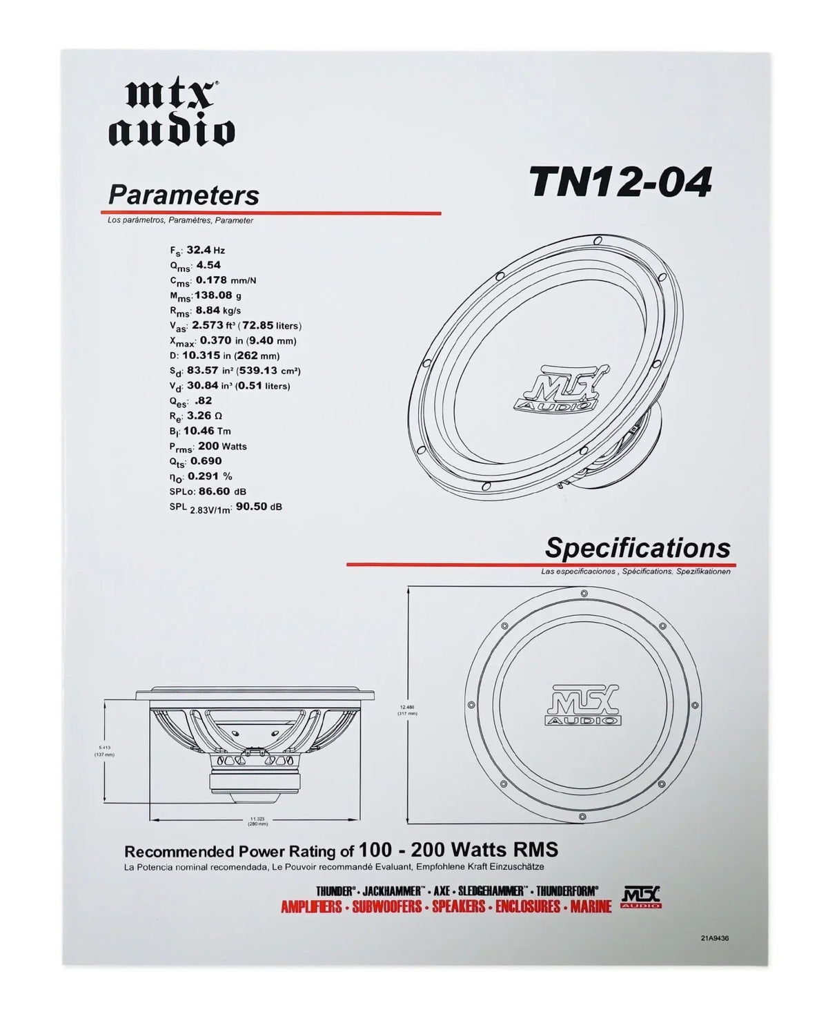 MTX Terminator TN12-04 12" 400 Watt Car Audio Subwoofer With Rockville RBS12 Vented Enclosure