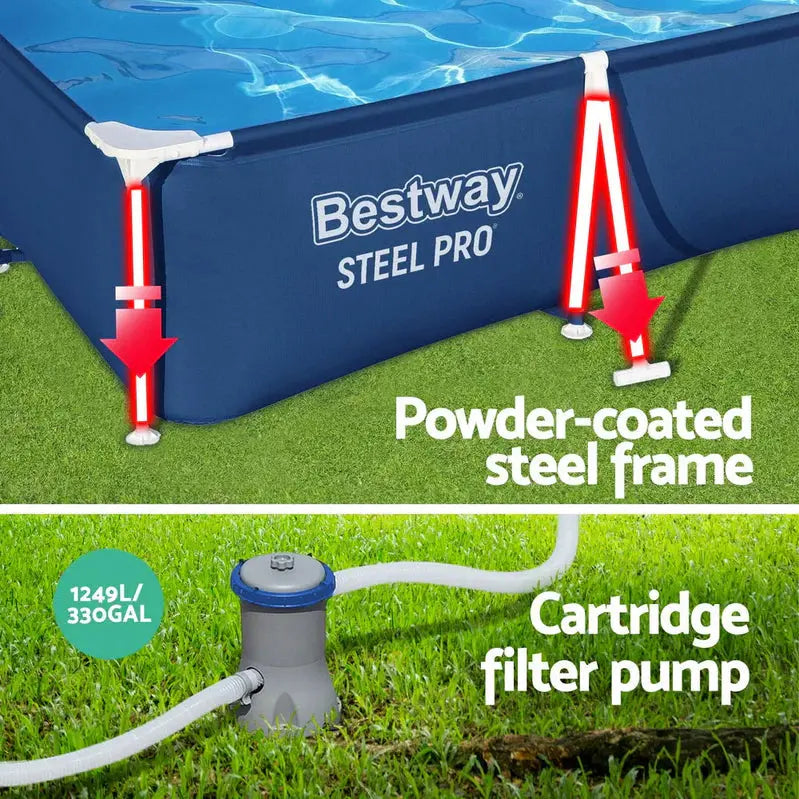 Bestway Steel-Frame Above-Ground Swimming Pool With Filter Pump - Rust-Resistant Build