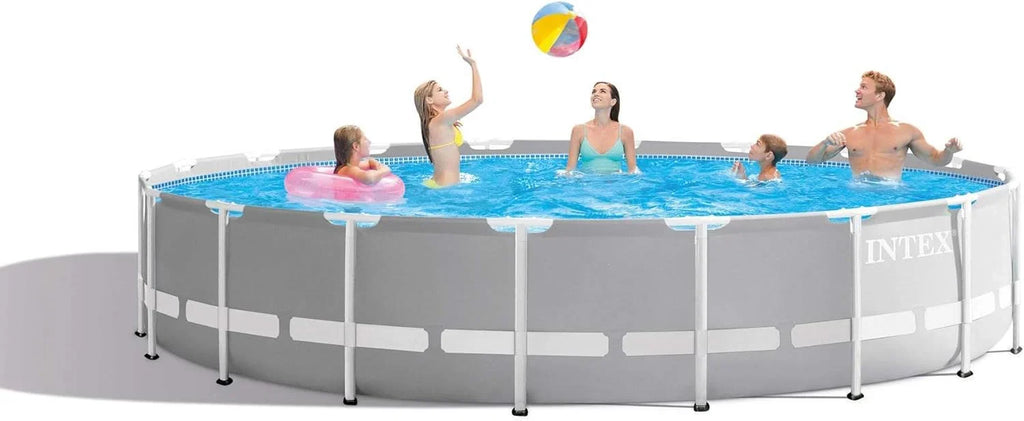 Prism Frame Above Ground Round Pool, 18-Foot x 48-Inch, Gray - With Pump, Cover, And Ladder