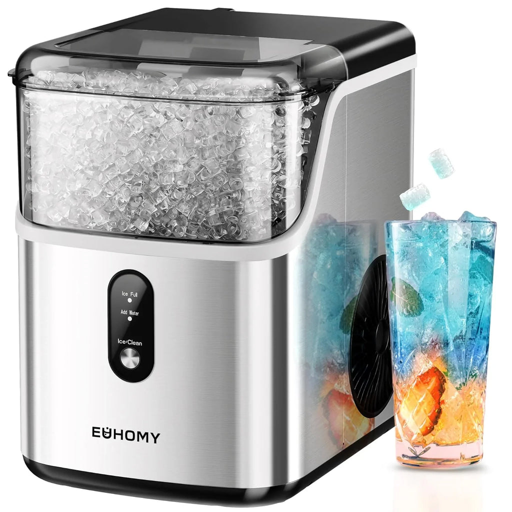 Euhomy Countertop Nugget Ice Maker, 35 Pounds/24-Hour, 1.1L, Stainless Steel, Silver - 11.02in D x 9.06in W x 12.6in H