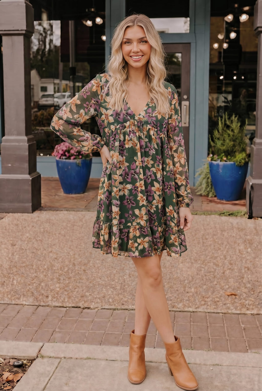 Forest Blooms Long Sleeve Mini Dress - view 3