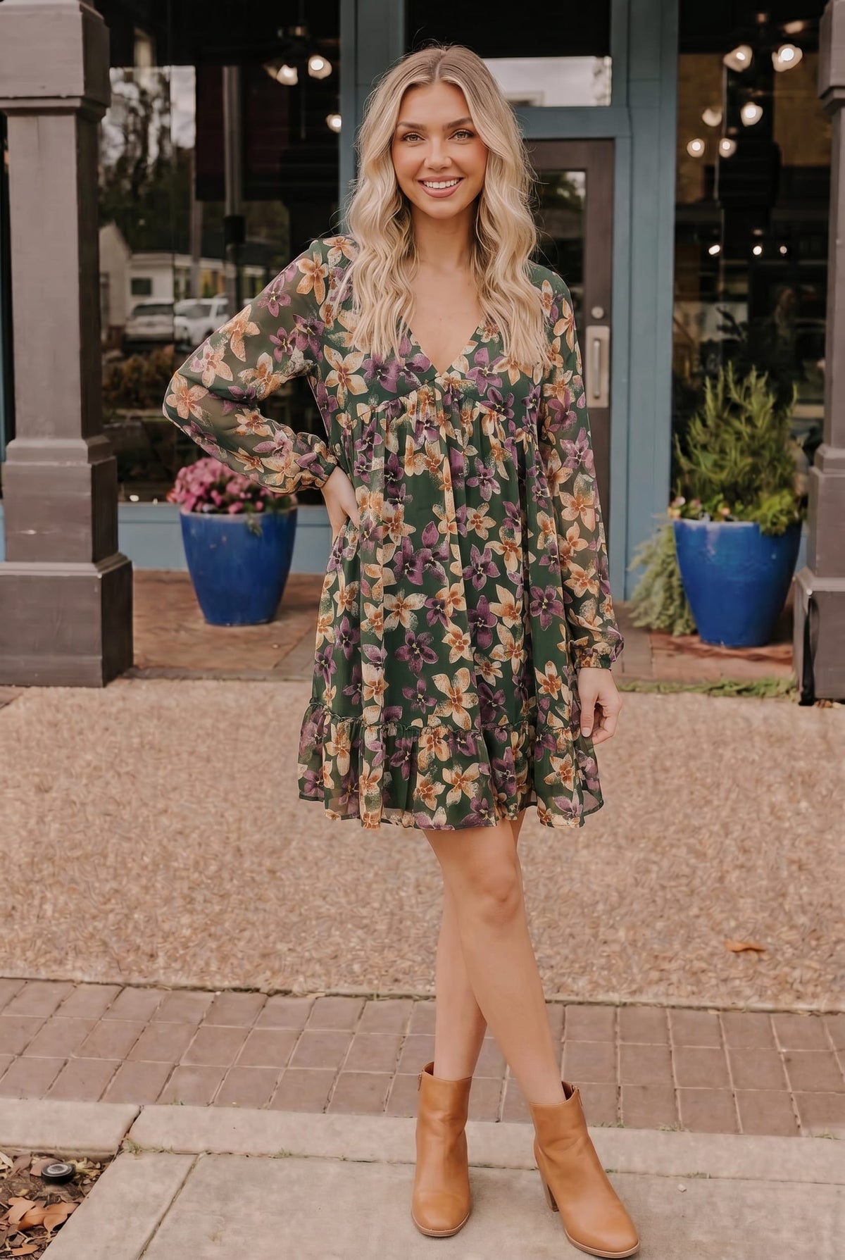 Forest Blooms Long Sleeve Mini Dress - view 3
