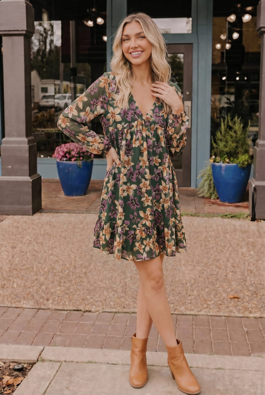 Forest Blooms Long Sleeve Mini Dress - view 4