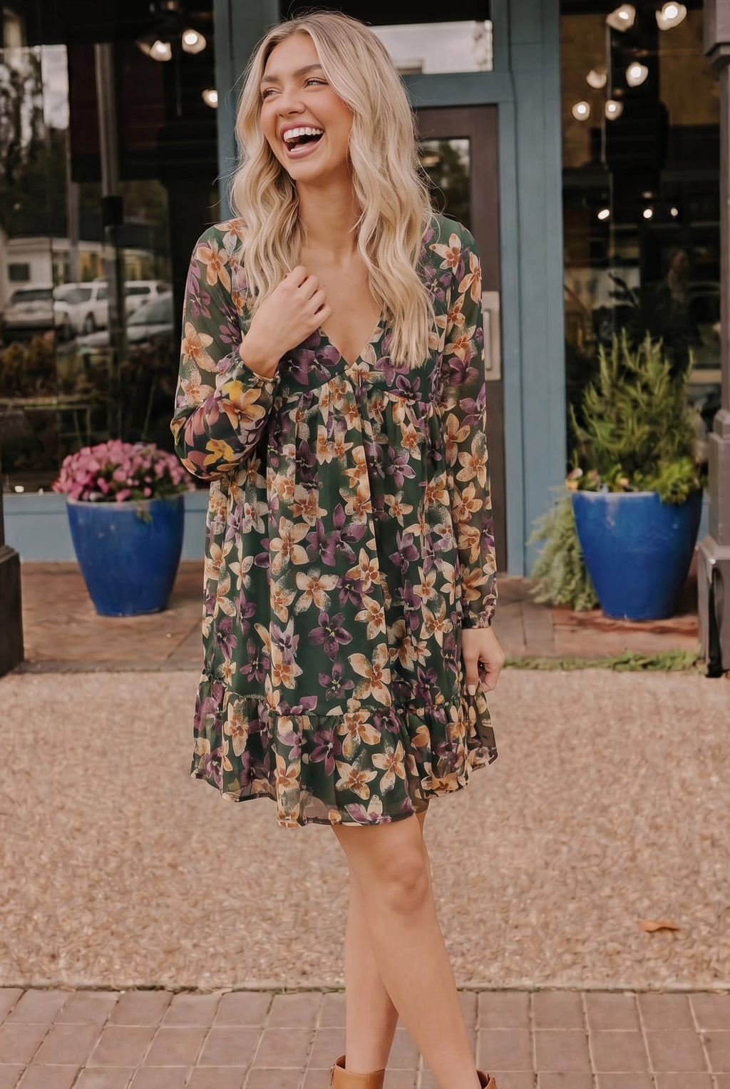 Forest Blooms Long Sleeve Mini Dress - view 5