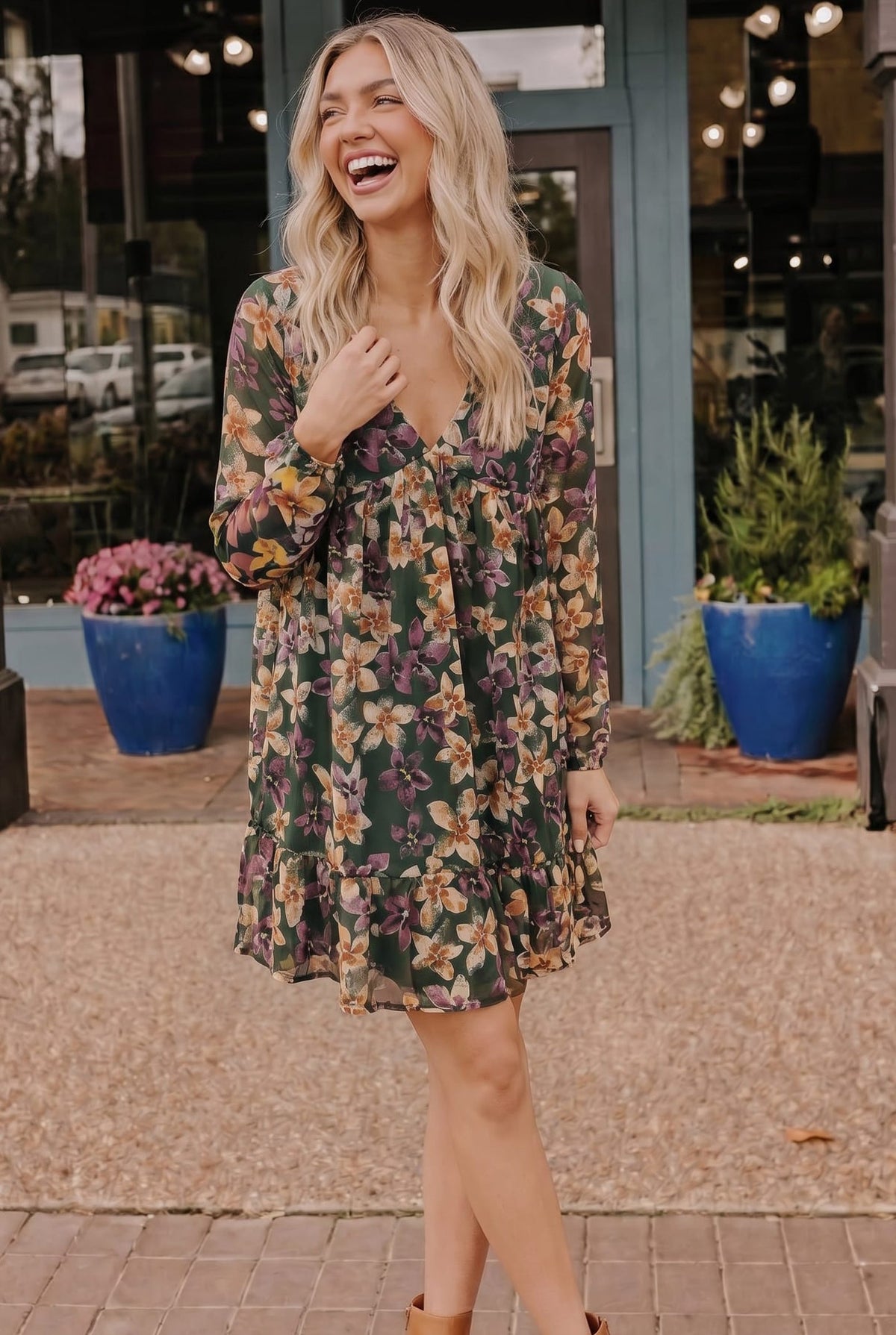 Forest Blooms Long Sleeve Mini Dress - view 5