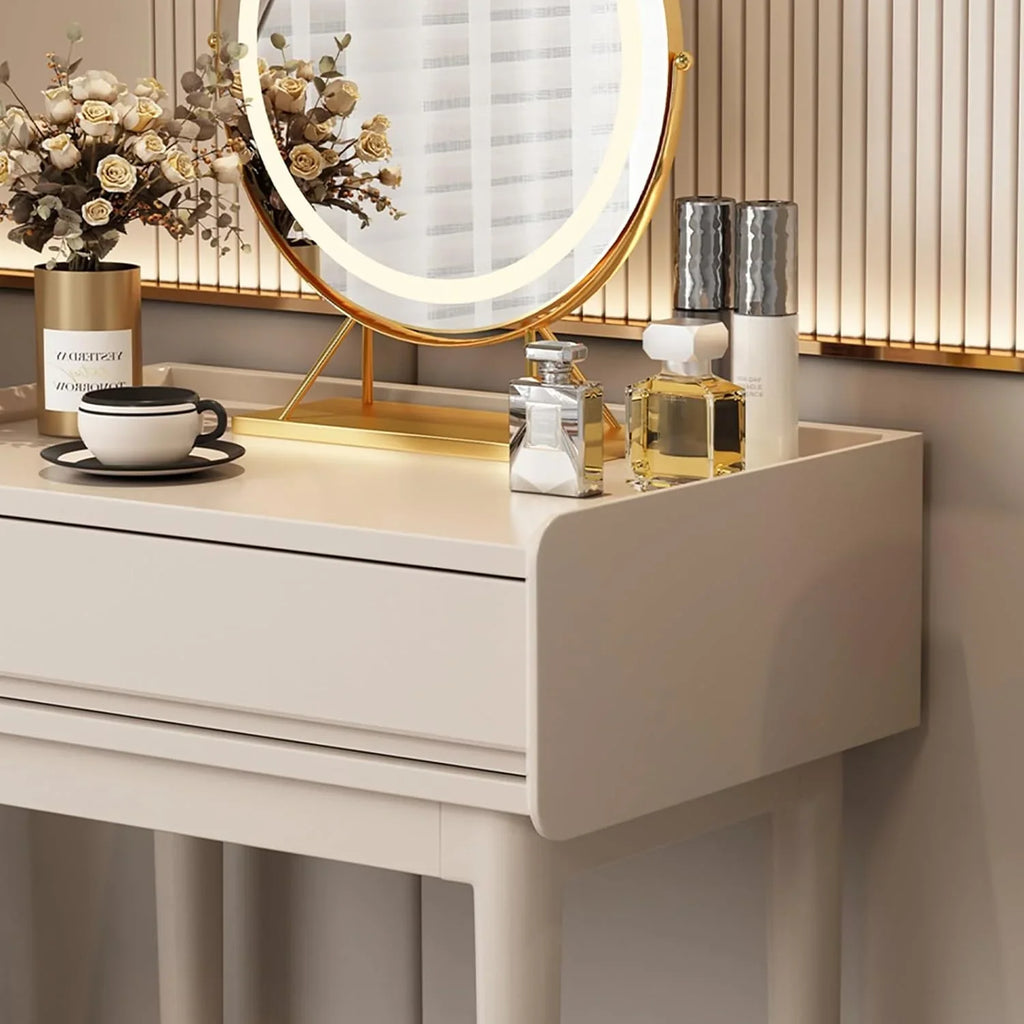 Makeup Vanity Desk With Drawers, Detachable Mirror, Makeup Box And Cushioned Stool - 50x40x79cm