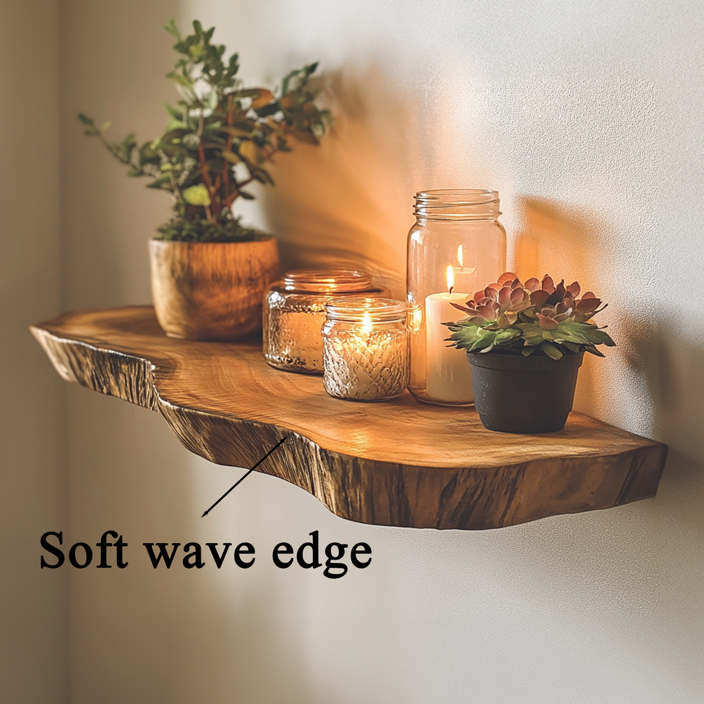 Farmhouse Floating Shelves, Live Edge Solid Wood Wall Shelf