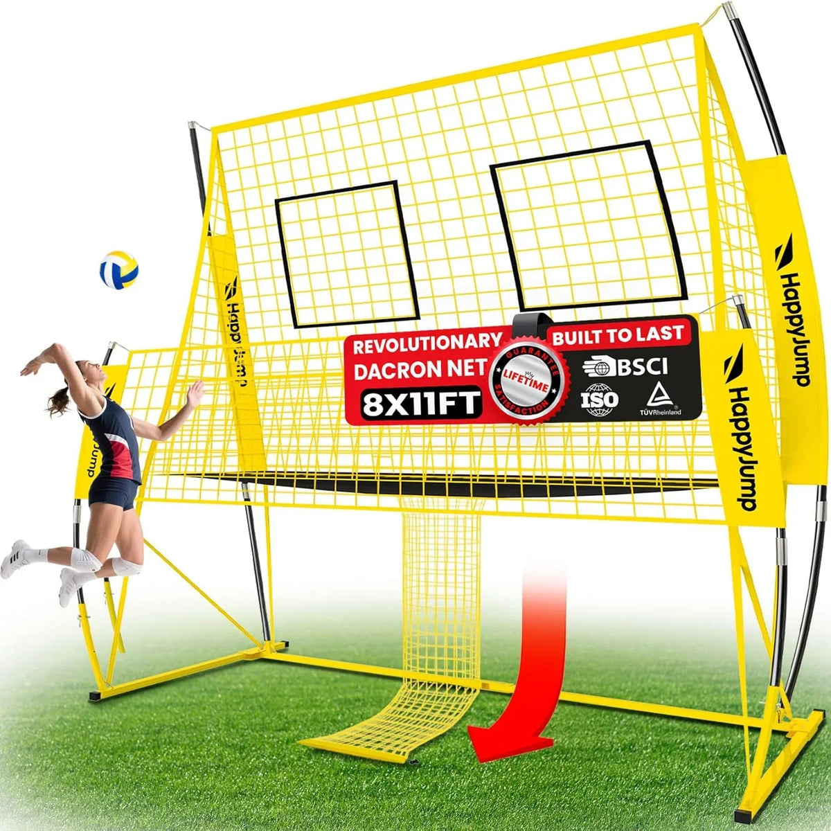 Adjustable Volleyball Training Net System 8x11 Feet With Volleyball
