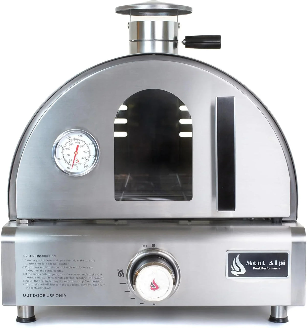 Mont Alpi Multi-Fuel Portable Countertop Pizza Oven, 12000 BTU, Stainless Steel, 19 in x 18.5 in x 17 in - MAPZ-SS