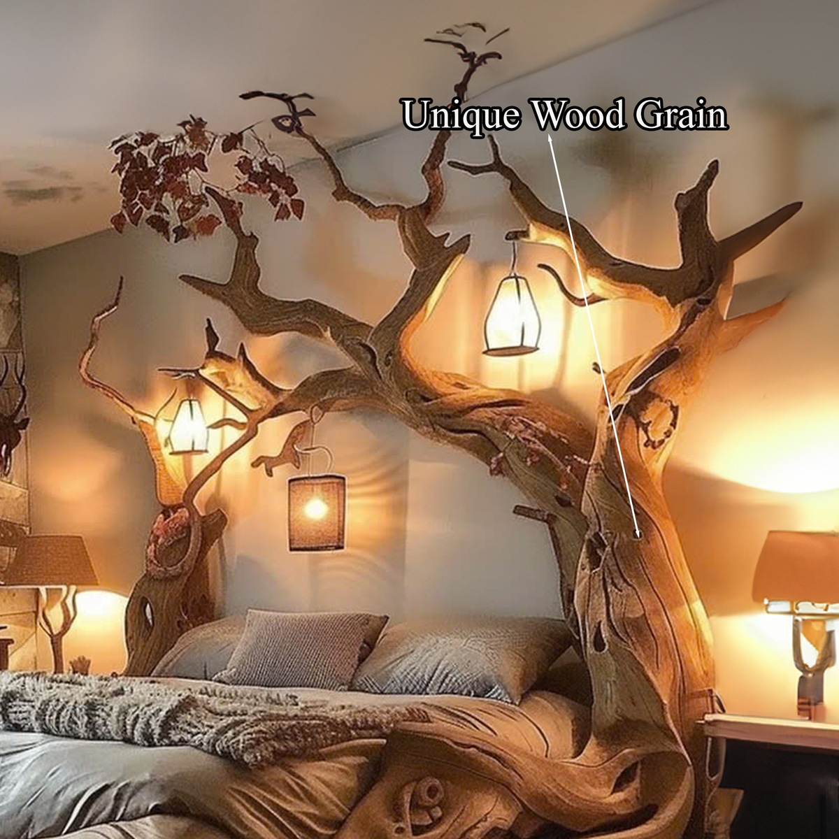 Rustic Solid Wood Bed Frame, Curved Natural Edge Queen or King Bed